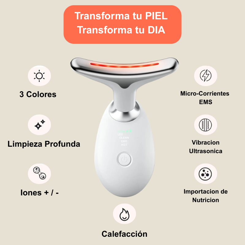 Masajeador Facial RENOVADERM™ con terapia de luz para rostro y cuello.